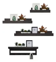Comprar Kit 3 Repisas + Perchero 60 Madera Colgante Maciza Sajo Color Negro