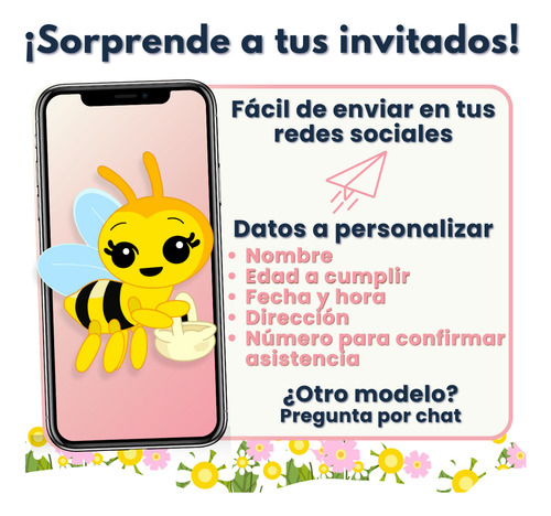 Invitación Digital Web Interactiva Animada Abejita Chiquitita Azul