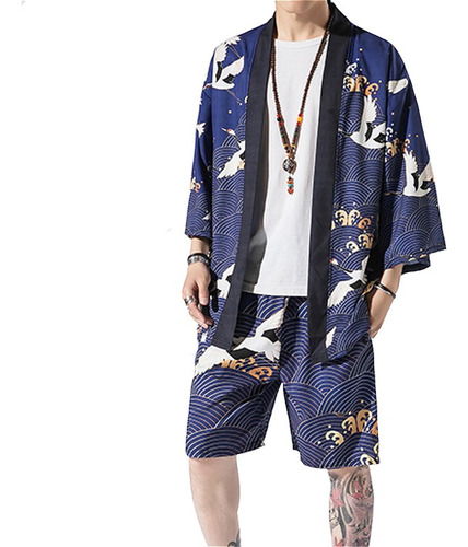 Traje De Kimono Para Hombre, Chamarra Y Pantalones Cortos