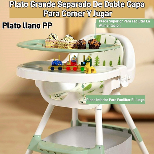 Ajustable Silla Alta Periquera Para Bebé Con Bandeja Silla Para Bebe 3 En 1 Verde