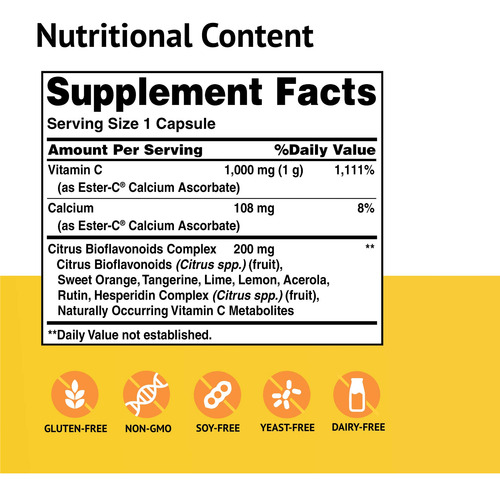 Ester-c Vitamina C 1000mg Cápsulas Soporte Inmunológico 90