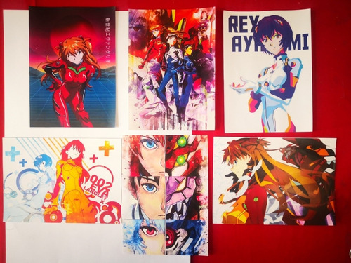 Anime Evangelion 6 Posters + 9 Stickers Especial Japon Kawai