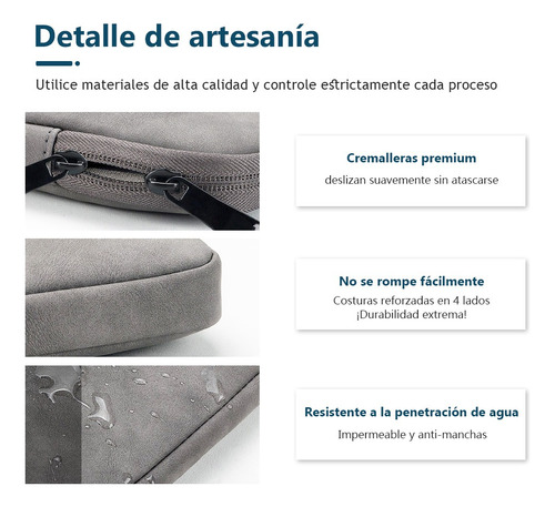 Funda Protectora Laptop Impermeable Alta Calidad Pu Piel Gris Oscuro 14 Pulgadas