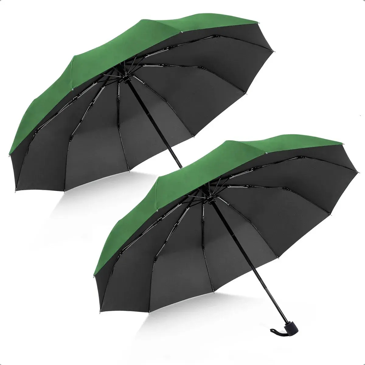 Guarda-chuva Guarda-chuva dobrável Guarda-chuva com aço inoxidável UV Pacote impermeável 2 guarda-chuvas dobráveis unissex, guarda-chuva antiderrapante automático de inverno, verde