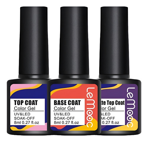 Pack Base Coat + Top Coat + Top Matt Efecto Mate Lemooc
