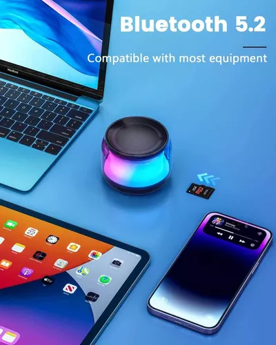 LENRUE Altavoces Bluetooth portátiles con luces coloridas, sonido fuerte,  pequeño altavoz Bluetooth con emparejamiento estéreo inalámbrico, mini