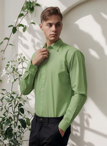 Camisa Clásica De Vestir De Hombre Bpremium Ccuello Italiano