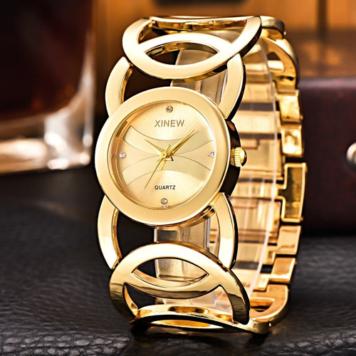 Reloj Cuarzo Bañado Oro Mujer Regalo Joyas Accesorios Anillo