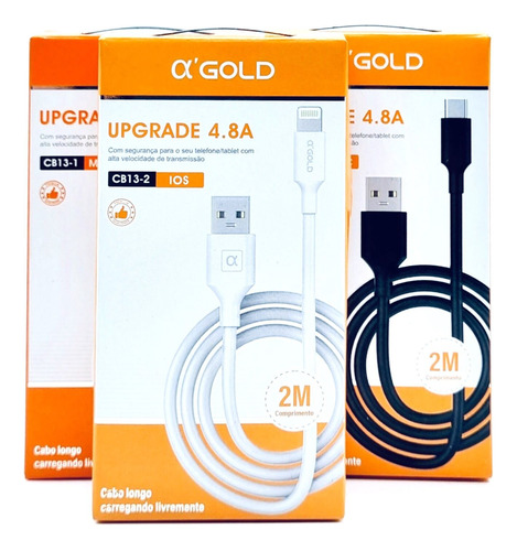 Cabo Ios 2 Metros Usb Carregamento Rápido 4.8a