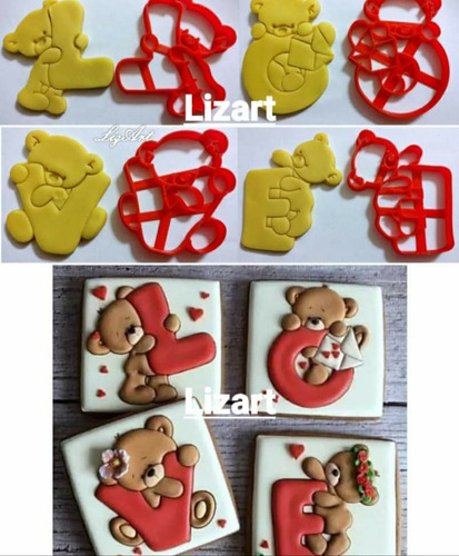 4 Cortadores Y Marcadores,osos,love,galletas,reposteria,arte