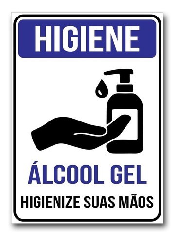 Kit 5 Placas Informativas Higiene Álcool Em Gel - 18cmx25cm
