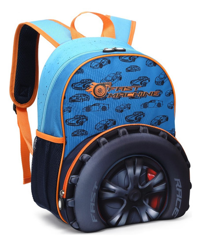Mochila Infantil Carro 3d Escolar Volta As Aula 2024 Pequena Cor Azul