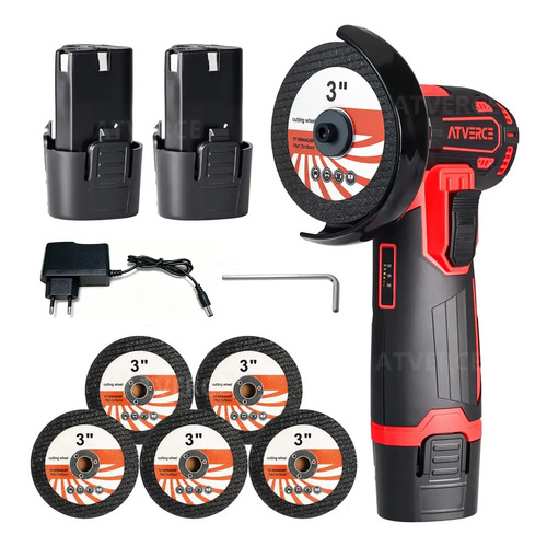 Mini Esmerilhadeira Angular Atverce a Bateria 12V Com 2 Baterias e 5 Discos de 3"