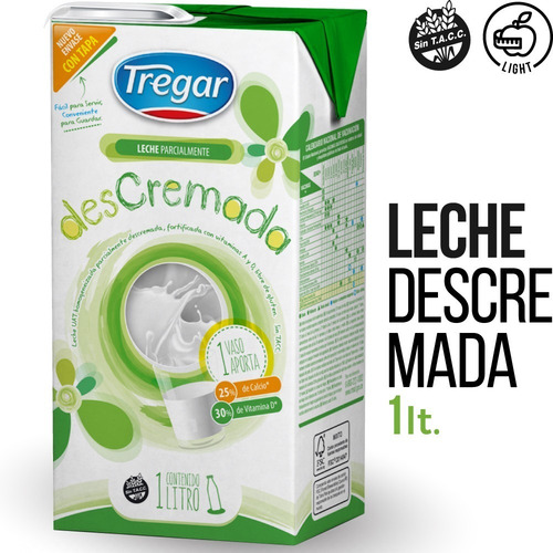 Imagen 2 de 4 de Leche Descremada Larga Vida X 1 L Tregar