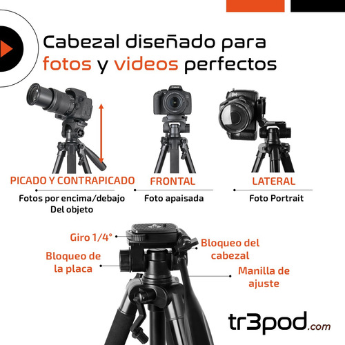 Tripode Camara Celular Tr3pod Aluminio Plegable + Control Negro