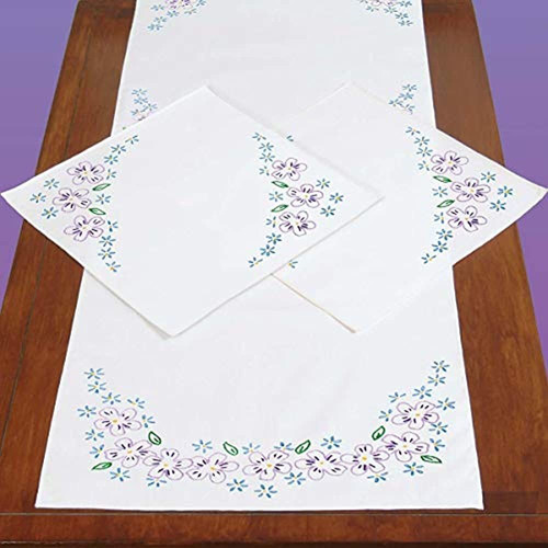 Jack Dempsey Needle Art 448694 Lavender Flowers Scarf Doily,