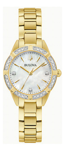 Relógio Bulova Classic Collection Sutton 98r297 para mulheres, cor da pulseira: ouro, cor do bisel, cor de fundo, madrepérola