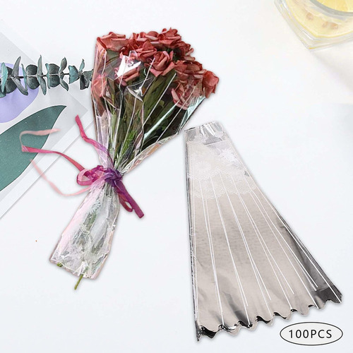 100 Fundas De Celofán Para Ramo De Flores, 8cmx28cmx40cm