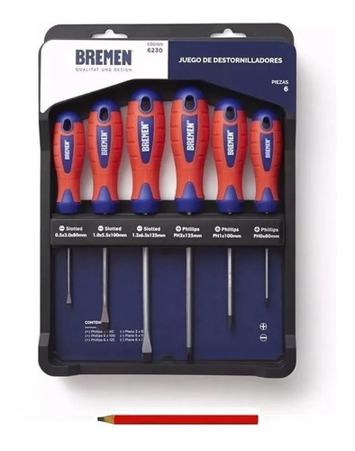 Set Destornillador Bremen 6p Phillips Plano Iman 6230 +regal