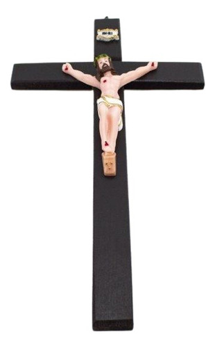 Crucifixo De Parede Madeira Marrom E Resina 33 Cm