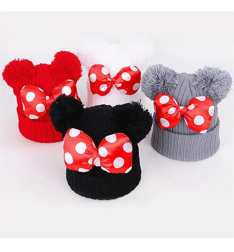 Gorro Para Bebe 2 Pompon Niño Niña Dama Minnie Mimi Con Moño