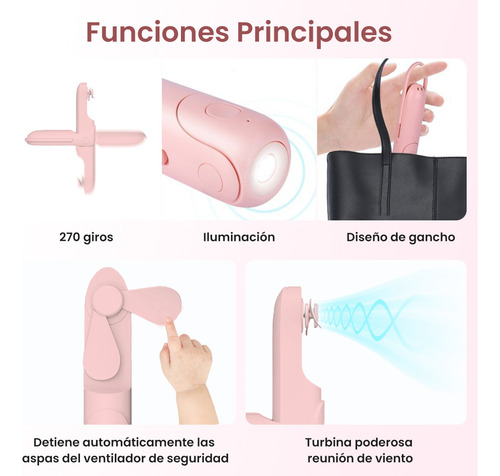 Mini Ventilador De Mano Usb Portatil Recargable Y Linterna