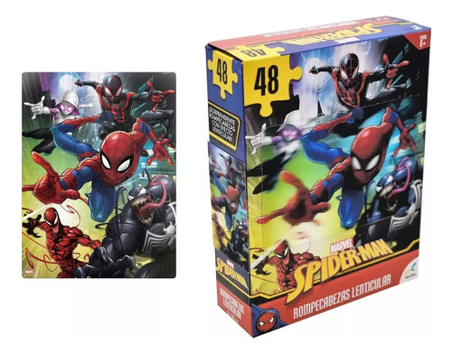 Rompecabeza Lenticular 3d Spiderman Marvel Puzzle Niños 48pz