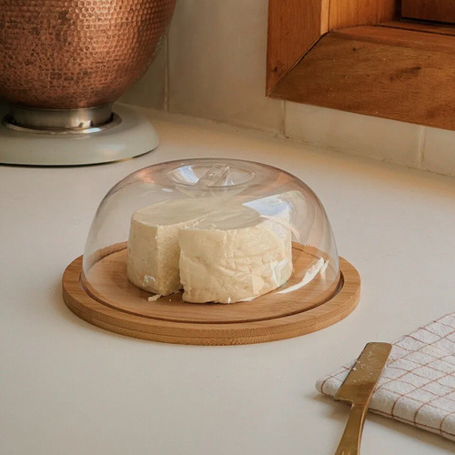 Porta Queijo Em Bambu Com Tampa De Acrílico Hermetico
