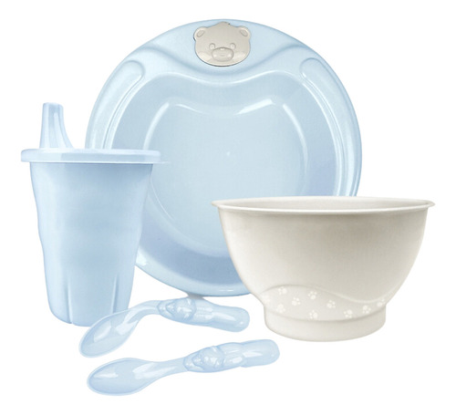 Kit Alimentação Refeição Bebe Bowl Copo Pratinho E Colher Cor Azul