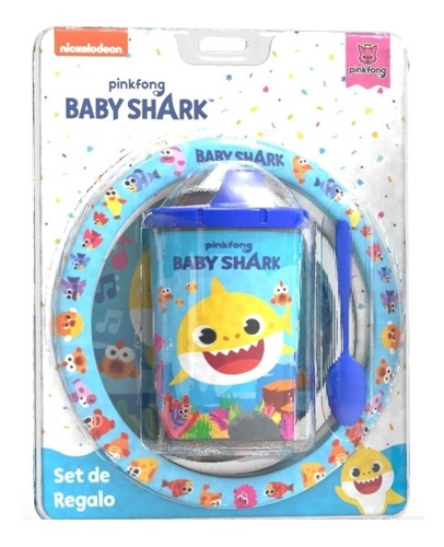 Set Regalo Baby Shark Bowl Y Vaso Tapa Tomadora Blister