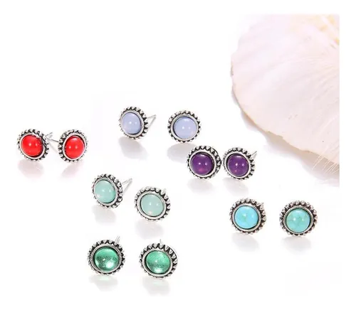 6 Pares De Aretes Coloridos Para Mujer, Aretes Redondos De