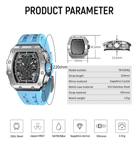 Reloj Tsar Bomba Tonneau Analógico Para Hombre, 50 M, Resist