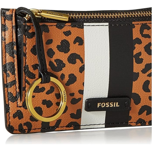 Fossil ® logan Cheetah Cartera Slim Para Mujer C Cremallera Color Naranja