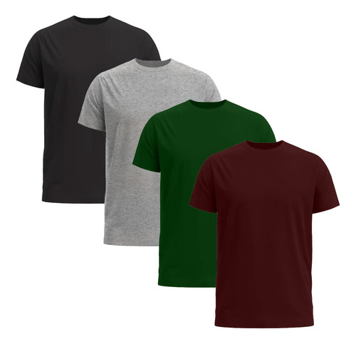 Kit Com 4 Camisetas Lisas Manga Curta Slim Fitness