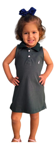 Vestido Infantil Sem Manga Verde Musgo