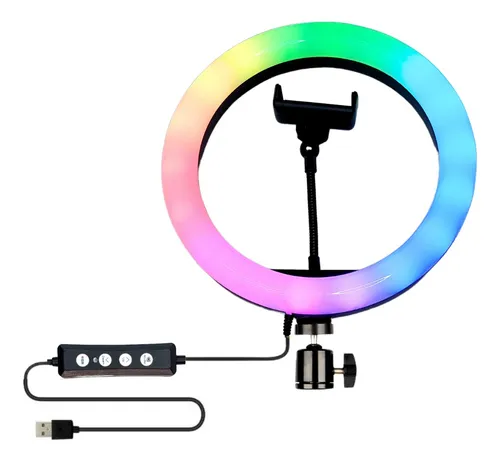 Aro De Luz Led Grande 26 Cm Rgb Con Soporte Celular Tiktok