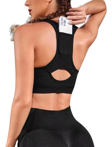 Conjunto Push Up Sin Mangas Tiro Alto Celular Negro Sukha
