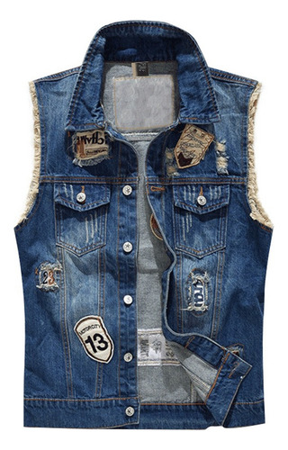 K Chaleco De Mezclilla Moda Punk Con Bordado Para Hombre