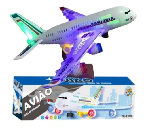 Avião Air Bus Brinquedo Grande 35 Cm Luzes, Som E Movimentos