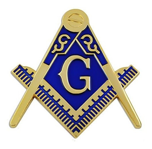 Emblema Masónico Para Auto - Latón Y Azul - 3''alto