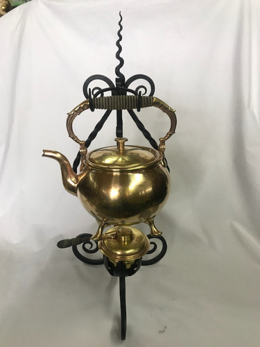 Samovar En Bronce Con Soporte En Hierro Forjado