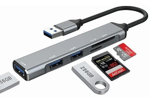 Adaptador Hub 5 En 1 Con 3 Puertos Usb 3.0 Sd Tf Multipuerto