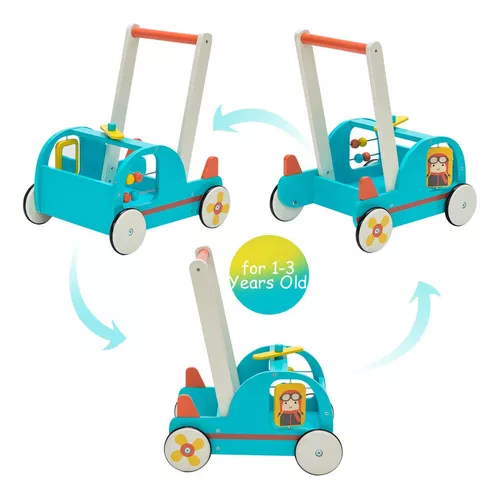 labebe Andador de bebé con rueda, caminador de actividades de madera 3 en 1  para niños de 1 a 3 años, juguete de madera para empujar, juguete para