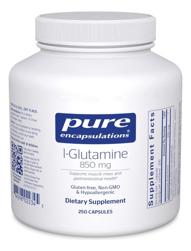 L-glutamina 850 Mg Pure Encapsulations 250 Cápsulas