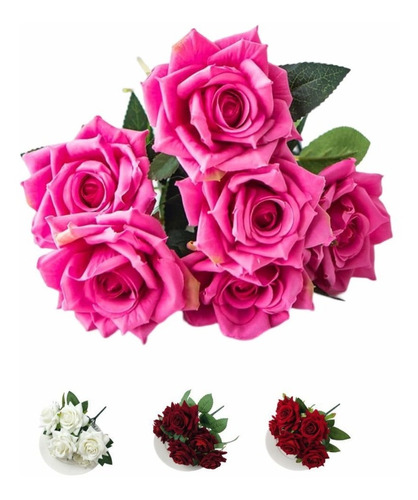 2 Rosas De Veludo Buque Com 5 Flores Marsala Toque Real 30cm | MercadoLivre