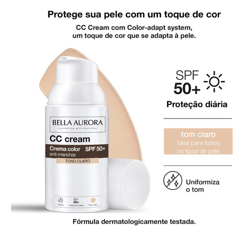 Bella Aurora - Cc Cream - Protetor Solar Tom Claro Fps50+