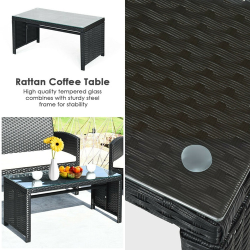 Set Patio & Jardín 4 Piezas De Mimbre Y Cojines Tipo Ratan