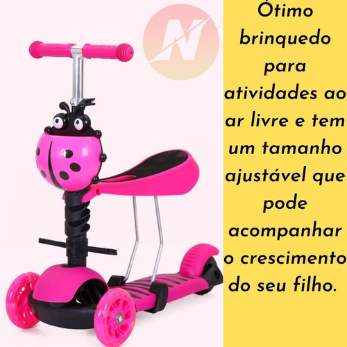 Imagem 3 de 7 de Patinete Infantil Cesta De Joaninha Rosa Assento Removível