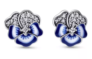 Aretes Pandora De Botón Pensamiento Azul