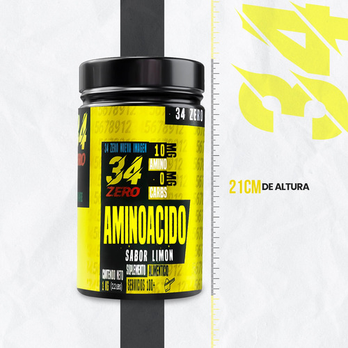 34 Zero Aminoácidos Bcaas Polvo 1kg Sabores 100 Servicios Limón